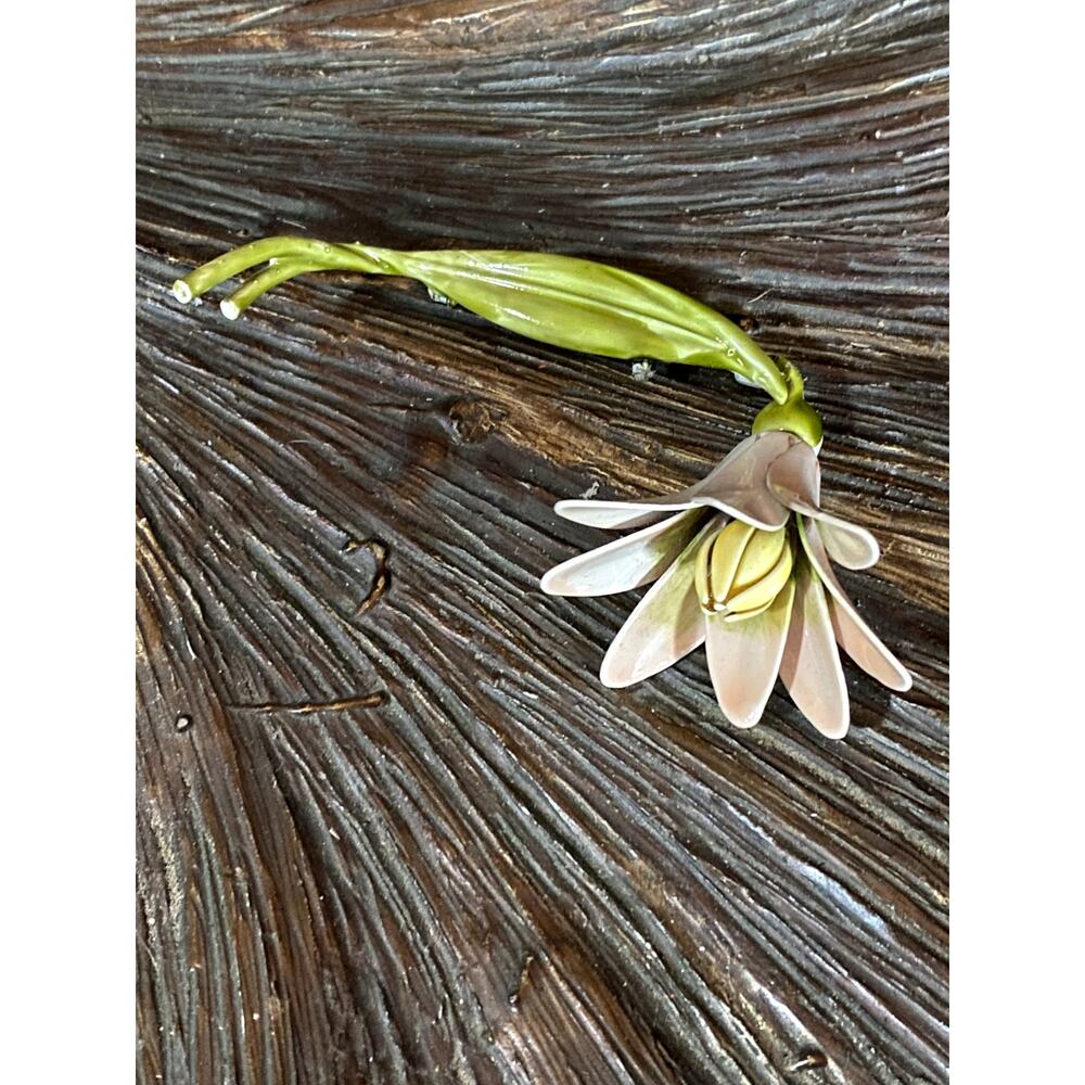 Vintage Pink and Green Enamel Flower Brooch with Stem